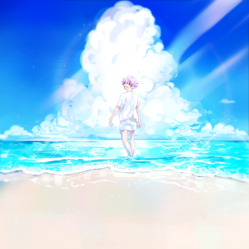 1boy, absurdres, blue_hair, clouds, cloudy_sky, full_body, highres, long_sleeves