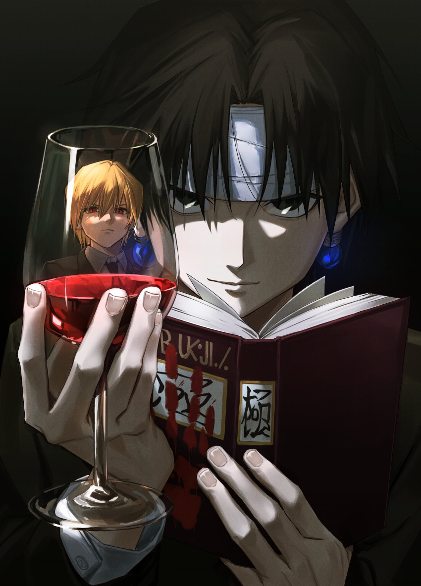 1boy, absurdres, akira_(nupekwa), bangs, bishounen, black_suit, blonde_hair, book