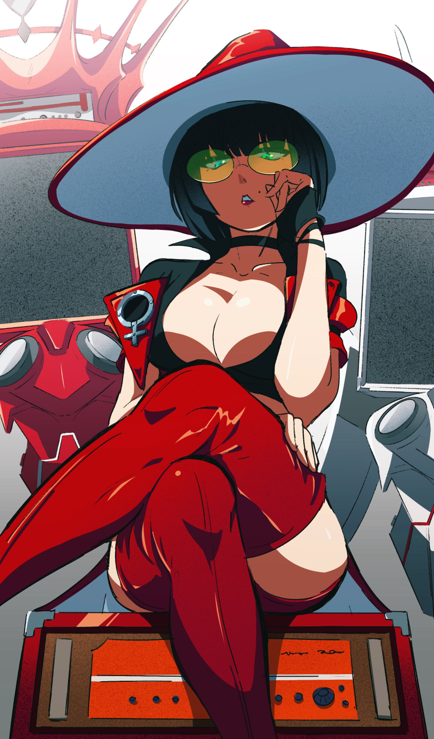 1girl, absurdres, arms_up, bangs, bbhdrrr, black_choker, black_hair, blunt_bangs