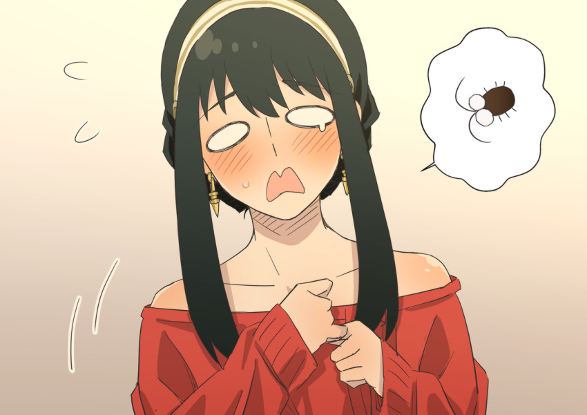 1girl, bangs, bare_shoulders, black_hair, blank_eyes, bug, cockroach, earrings