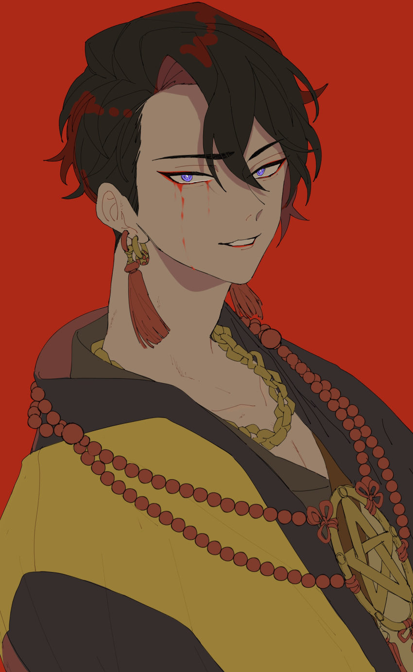 1boy, absurdres, black_hair, blood, blood_from_eyes, butchi, highres, jacket