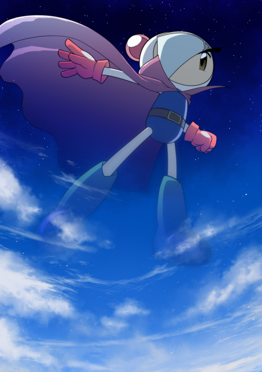 1boy, arm_up, belt, blue_footwear, blue_leotard, blue_sky, blue_theme, bodysuit