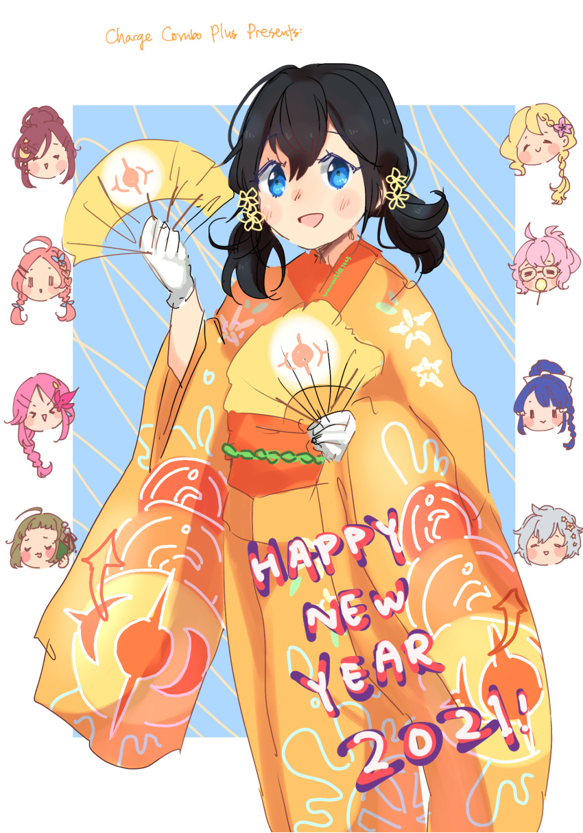 >_<, 2021, 6+girls, :o, alternate_costume, alternate_hairstyle, amane_tsukuyo, black_hair