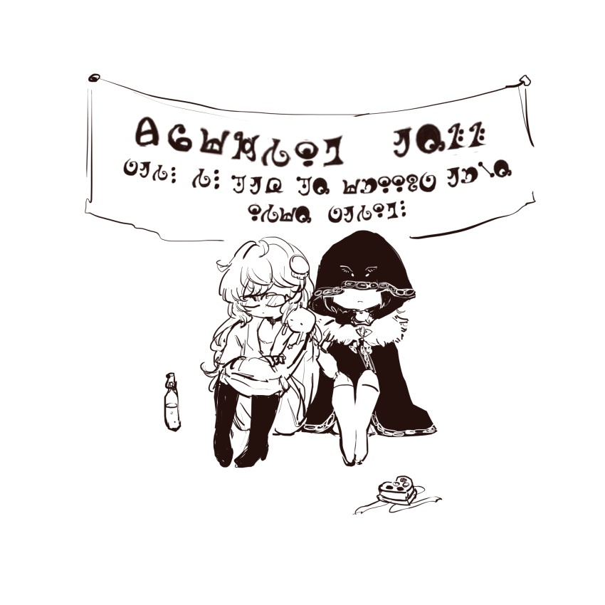 2girls, box, box_of_chocolates, choker, covered_eyes, glasses, hair_ornament, highres