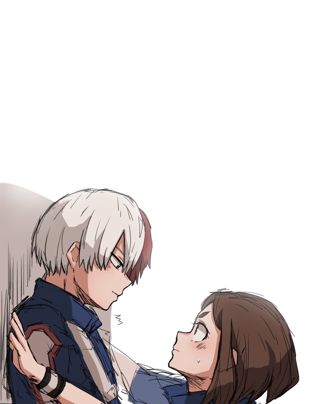 1boy, 1girl, against_wall, blue_eyes, boku_no_hero_academia, brown_eyes, brown_hair, echo1069479