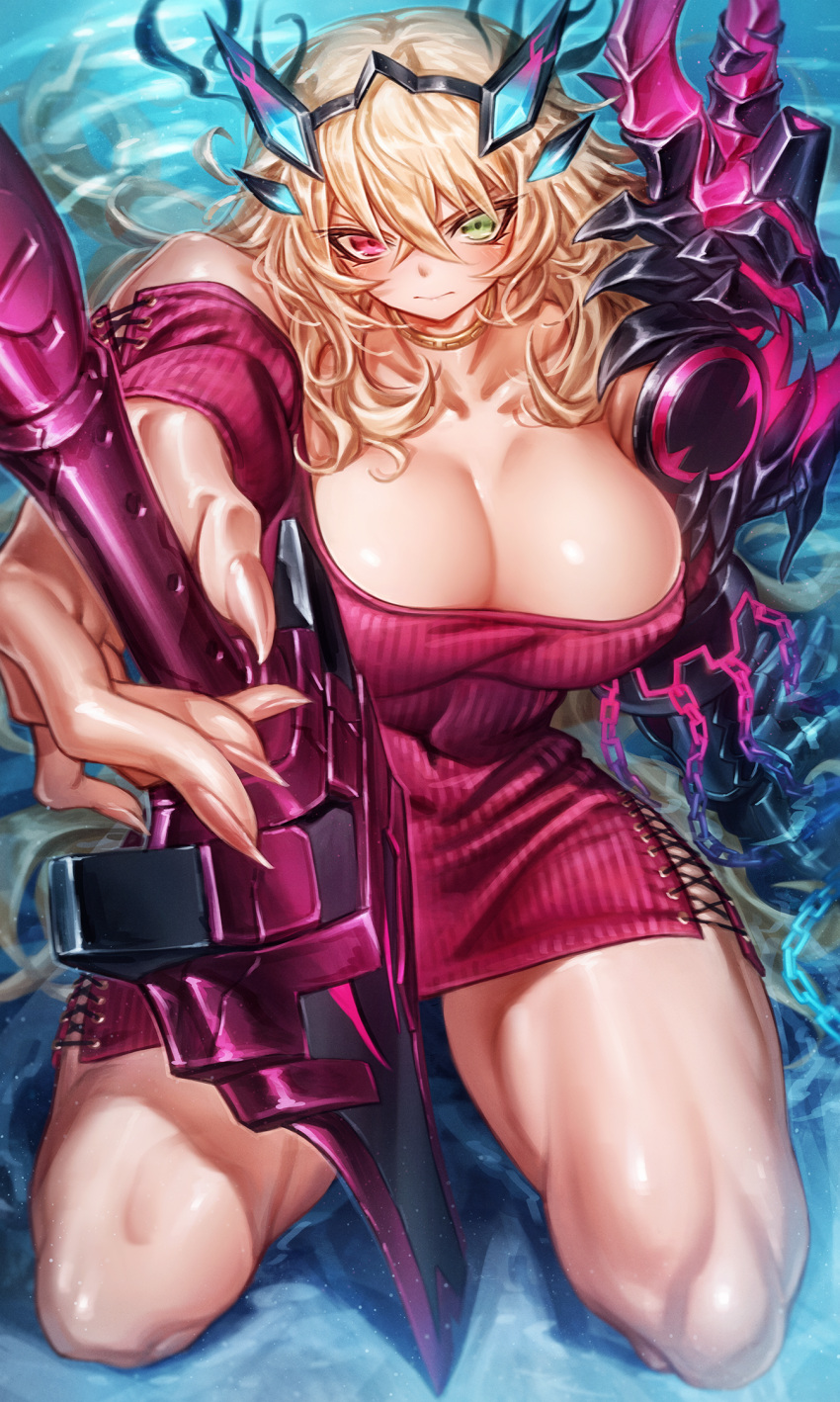 1girl, bangs, blonde_hair, breasts, dress, fairy_knight_gawain_(fate), fairy_knight_gawain_(like_a_lady)_(fate), fate/grand_order