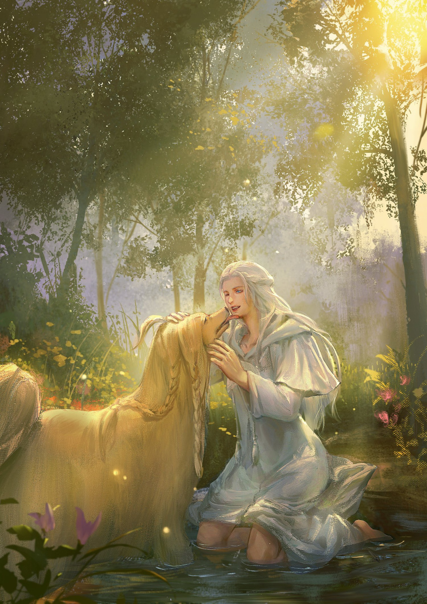 1girl, argos_(ff14), barefoot, blue_eyes, braid, chinese_commentary, cloudy.zy, commentary_request