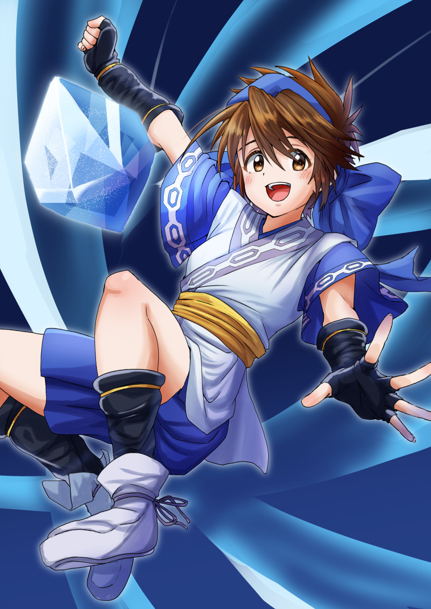 1girl, :d, absurdres, black_gloves, black_legwear, blue_background, blue_bow, blush