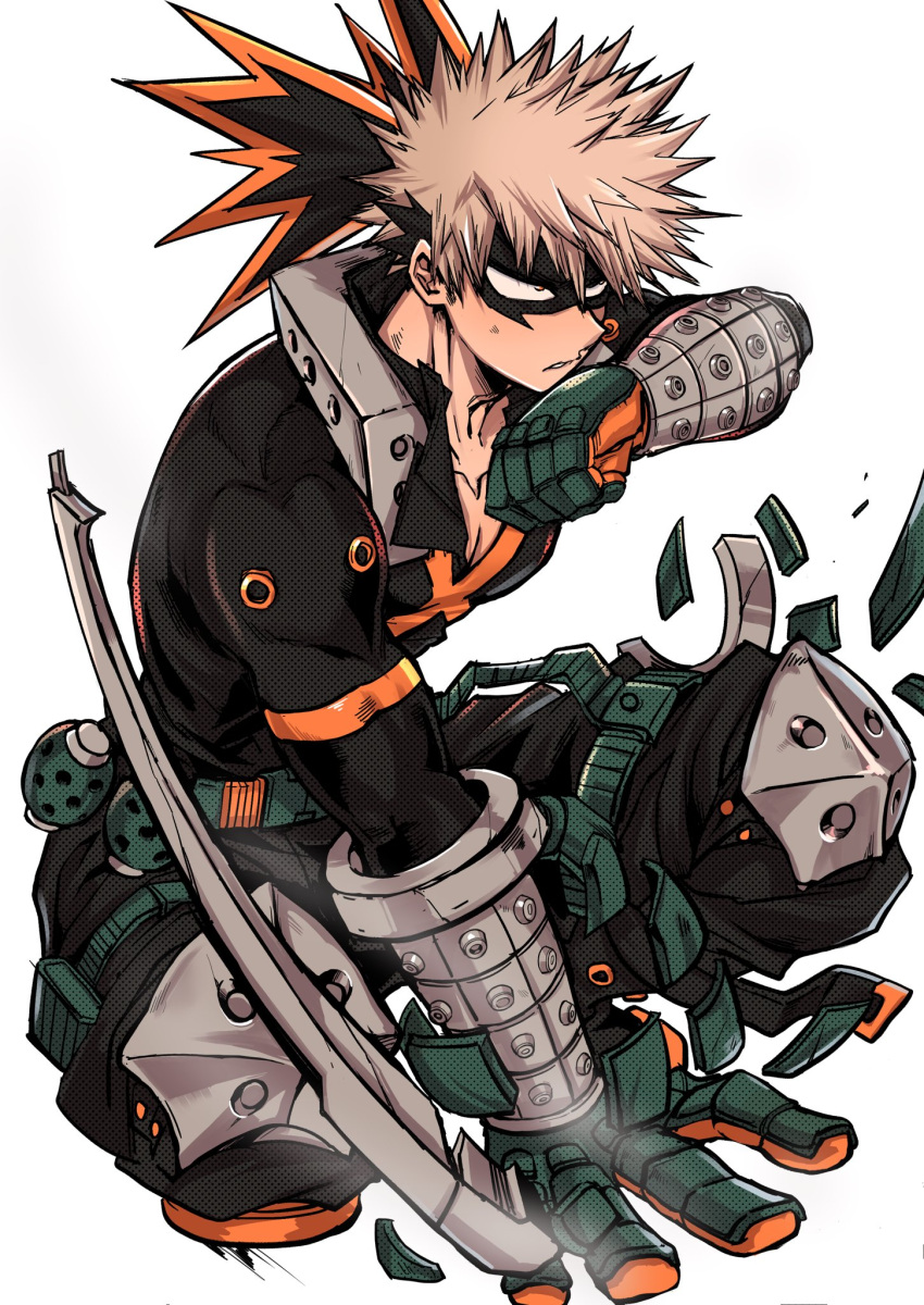 1boy, bakugou_katsuki, black_pants, blonde_hair, boku_no_hero_academia, chiyaya, explosive, foreshortening