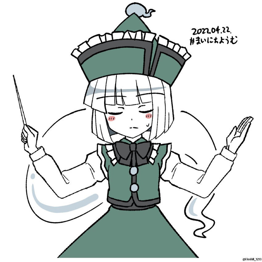 1girl, adapted_costume, alternate_costume, baton_(conducting), black_bow, black_bowtie, blush, bow