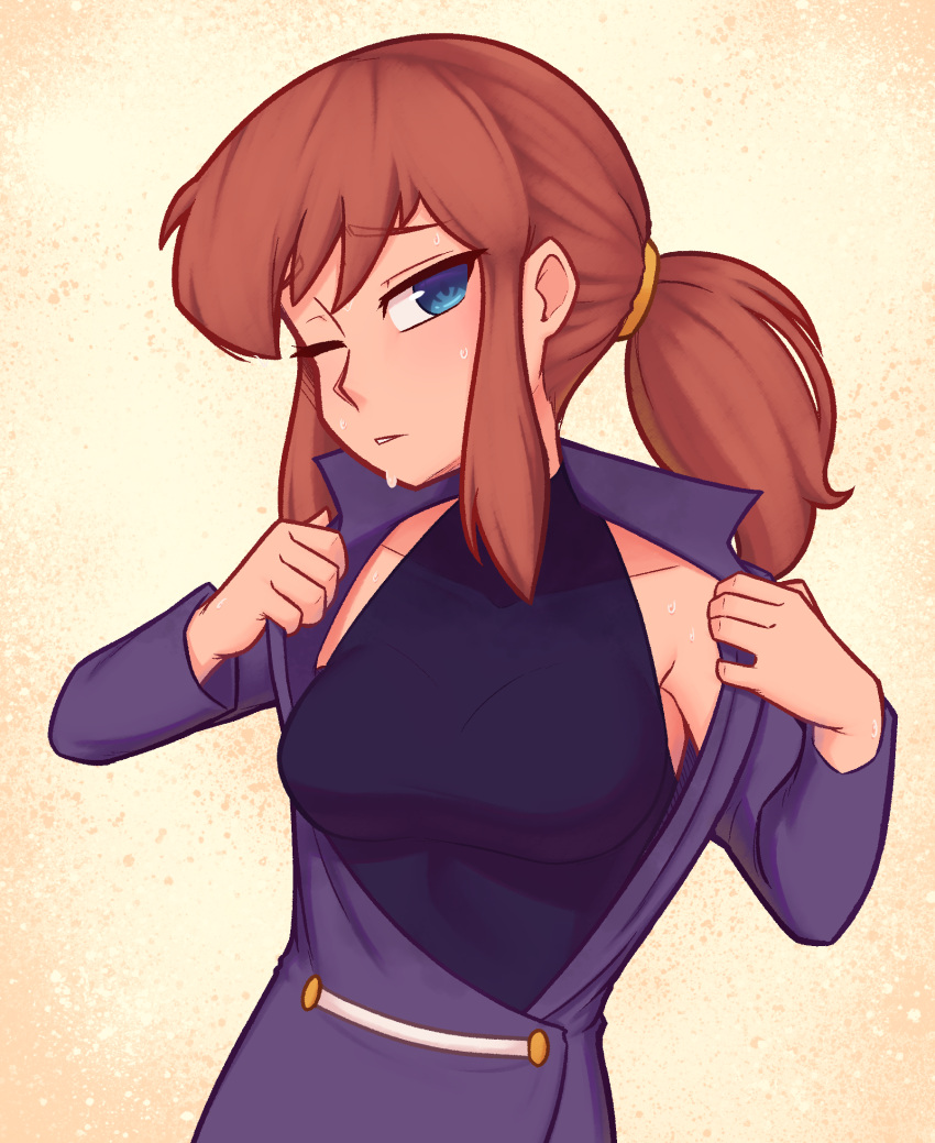 1girl, a_hat_in_time, alternate_costume, bangs, blue_eyes, breasts, brown_hair, collarbone