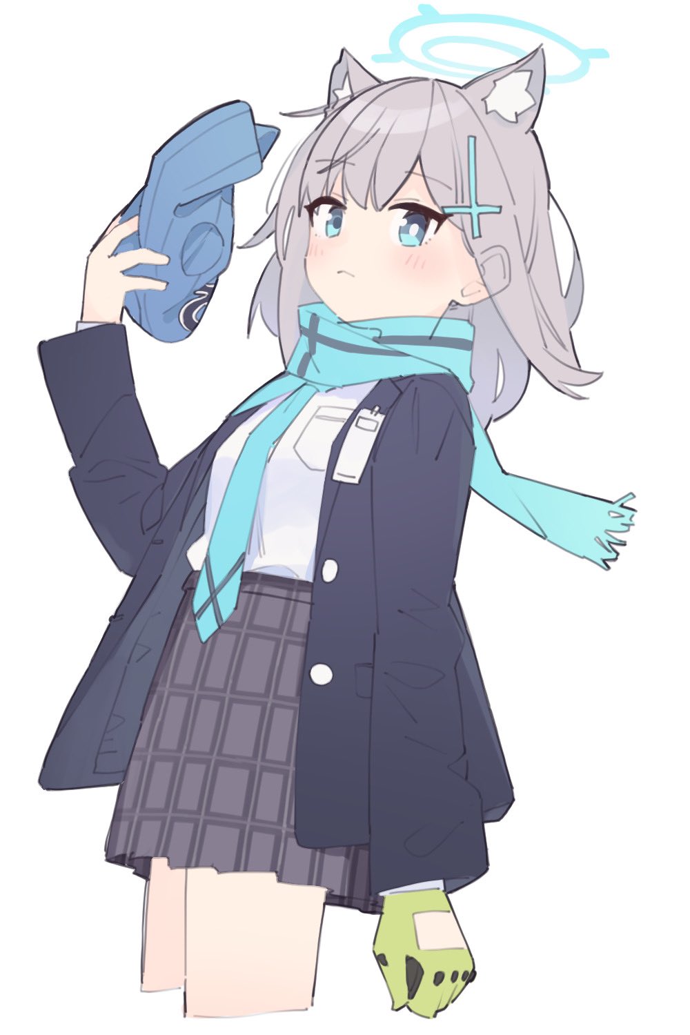 1girl, animal_ear_fluff, animal_ears, balaclava, bangs, black_skirt, blue_archive, blue_eyes