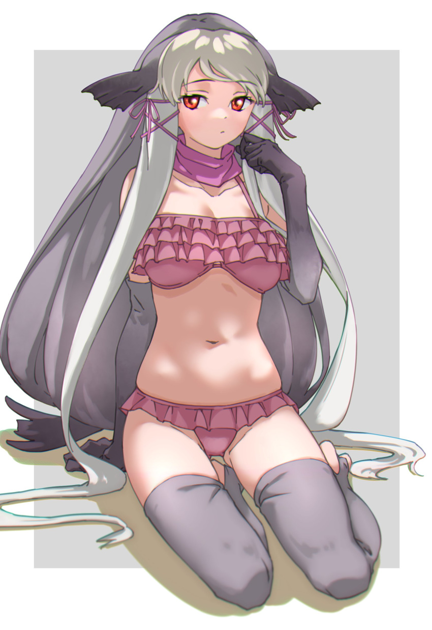 1girl, absurdres, animal_ears, bare_shoulders, bikini, breasts, collarbone, commentary