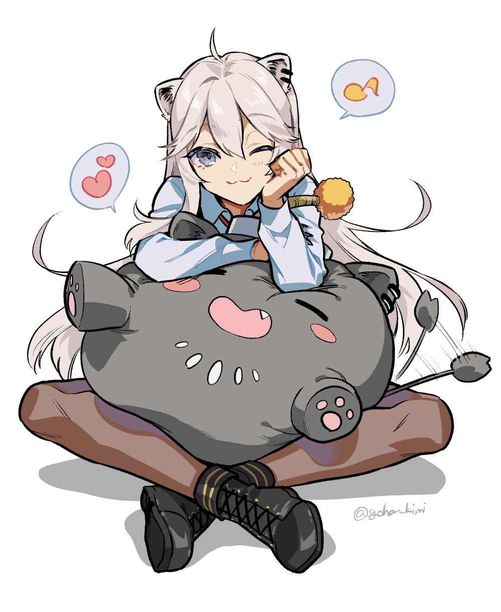 1girl, :3, afterimage, ahoge, animal_ears, bangs, black_footwear, blush