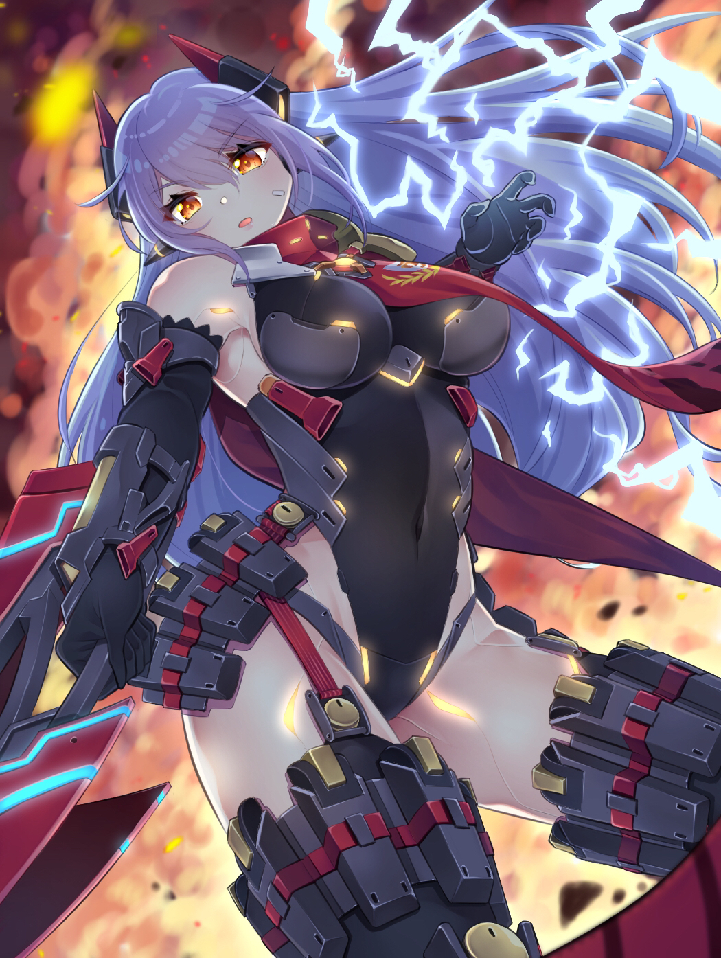 1girl, android, breasts, covered_navel, highleg, highleg_leotard, highres, holding