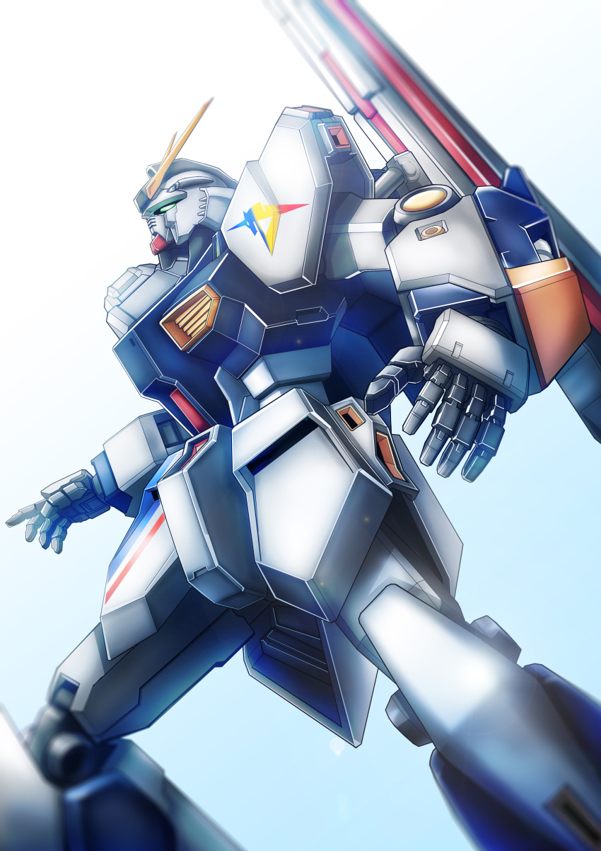 absurdres, blue_background, char's_counterattack, emblem, english_commentary, gradient, gradient_background, green_eyes