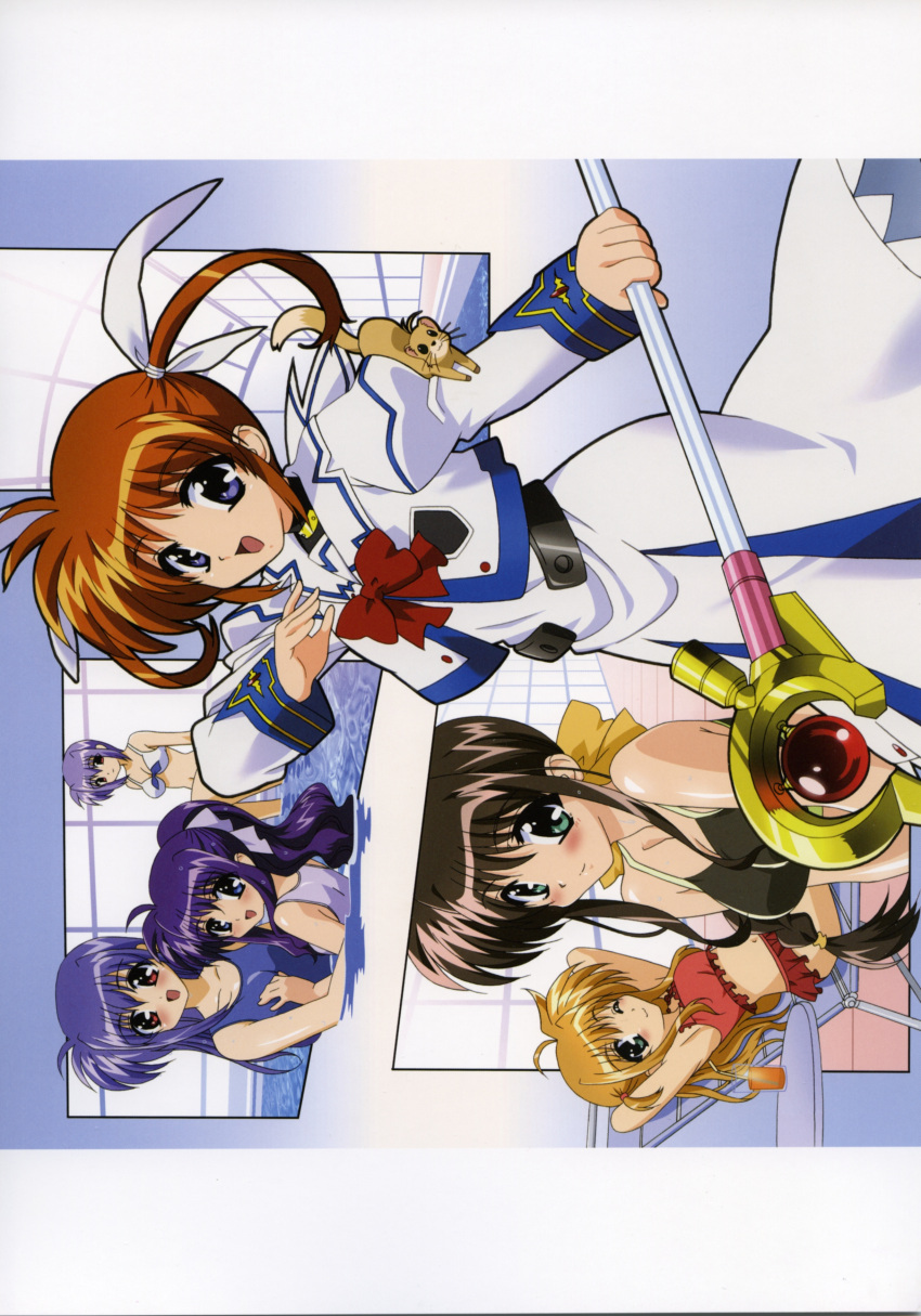 alisa_bannings, bikini, mahou_shoujo_lyrical_nanoha, noel_k_ehrlichkeit, okuda_yasuhiro, swimsuit, takamachi_miyuki, takamachi_nanoha