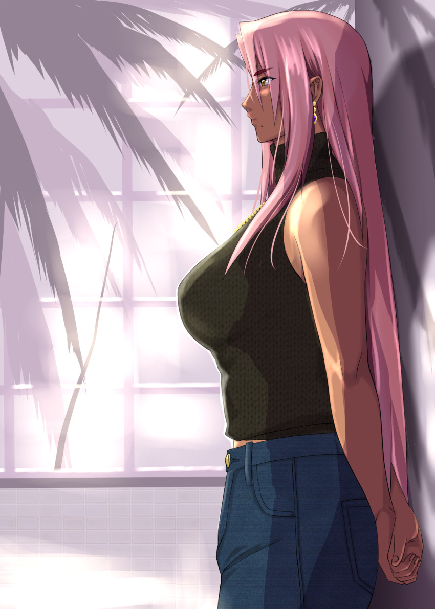 1girl, alternate_costume, arms_behind_back, artist_name, black_sweater, breasts, casual, cowboy_shot