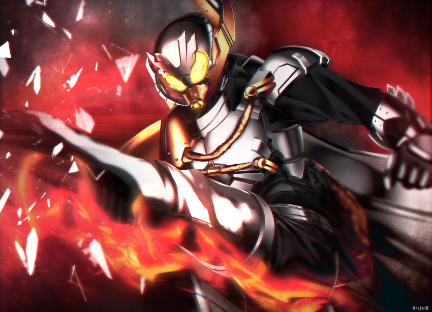 1boy, absurdres, asymmetrical_armor, beetle, bug, compound_eyes, finishing_move, gas_mask