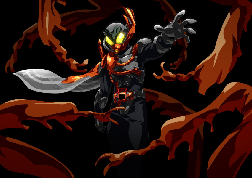 1boy, armor, arthropod_limbs, asymmetrical_armor, beetle, black_bodysuit, bodysuit, bug