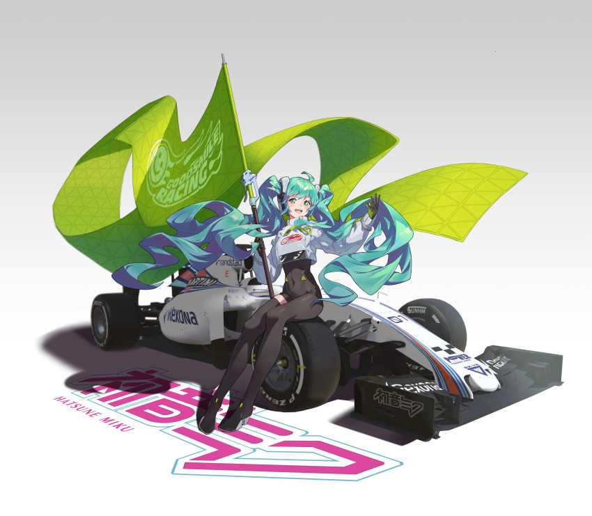 1girl, absurdres, ahoge, aqua_hair, bangs, black_gloves, bodysuit, boots