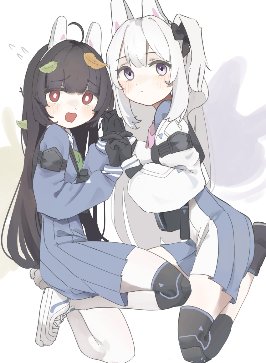 2girls, absurdres, ahoge, animal_ears, black_bow, black_gloves, black_hair, blue_archive