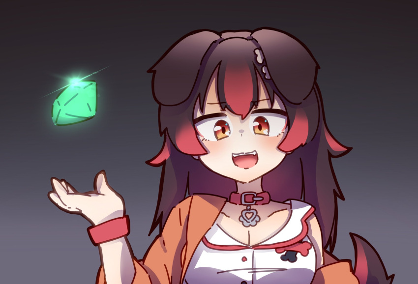1girl, :d, akainu_pony, alternate_eye_color, alternate_hair_color, animal_collar, animal_ears, black_hair