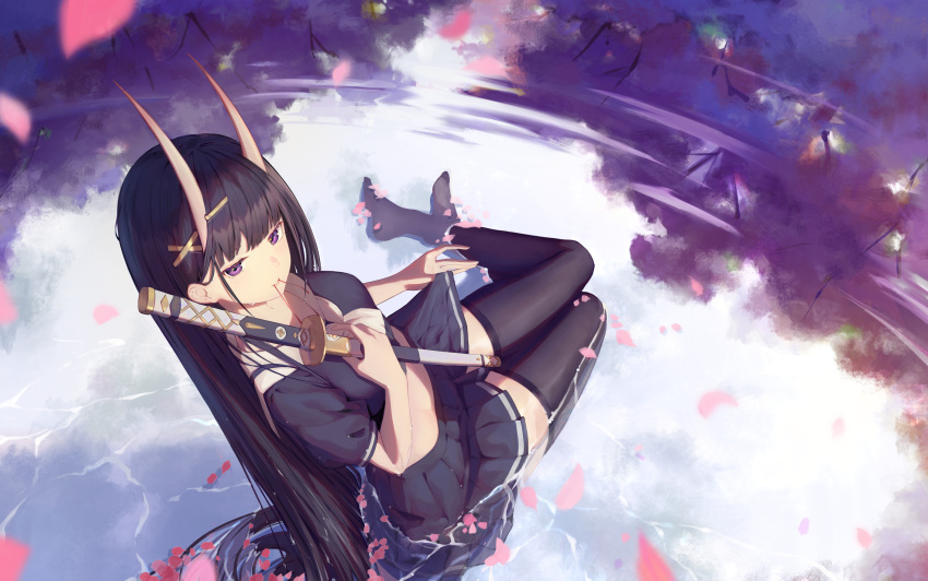 1girl, absurdres, azur_lane, bangs, black_legwear, black_serafuku, black_skirt, blunt_bangs