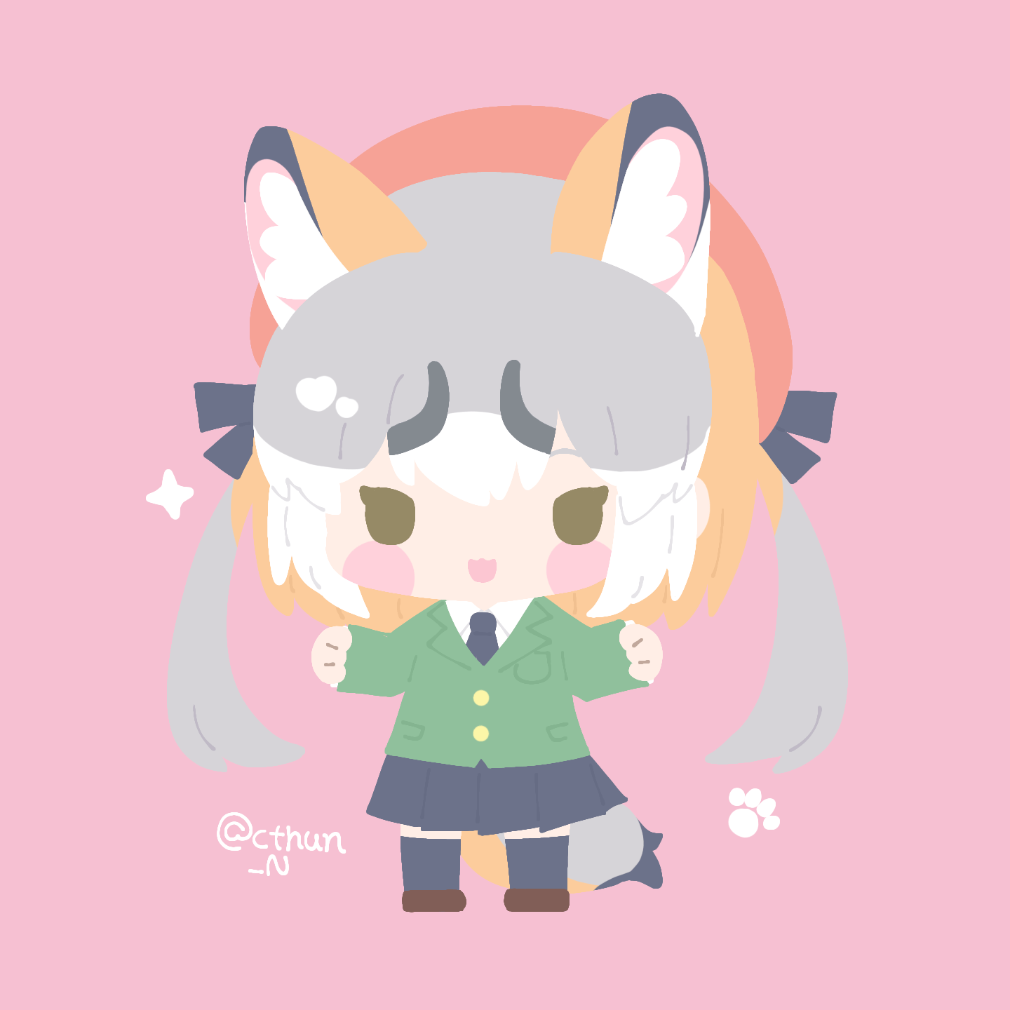 1girl, animal_ears, cthun_n, gloves, hat, highres, island_fox_(kemono_friends), kemono_friends