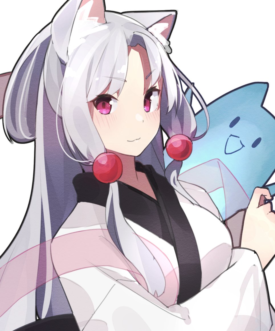 1girl, 1other, :3, animal_ears, beads, closed_mouth, commentary, fox_ears