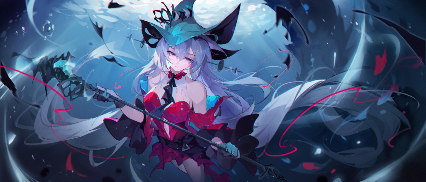 1girl, absurdres, air_bubble, arknights, ascot, backlighting, bangs, bare_shoulders