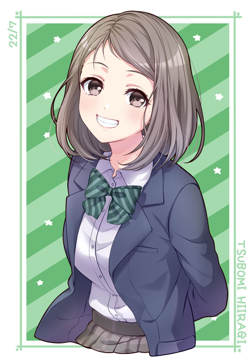1girl, 22/7, ayakura_azuma, blazer, bow, brown_eyes, brown_hair, highres