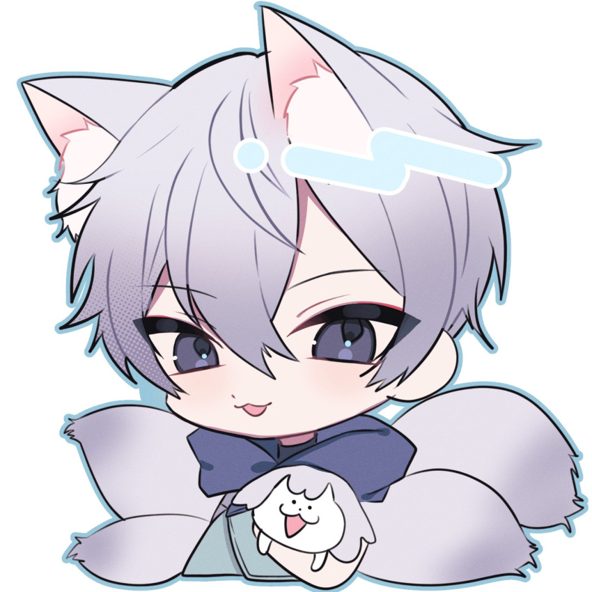 1boy, animal_ear_fluff, animal_ears, blue_jacket, cosplay, fox_boy, fox_ears, fox_tail