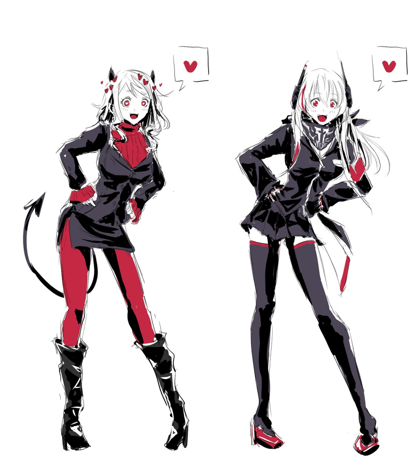 2girls, :d, armband, black_footwear, black_jacket, black_legwear, black_shorts, black_skirt