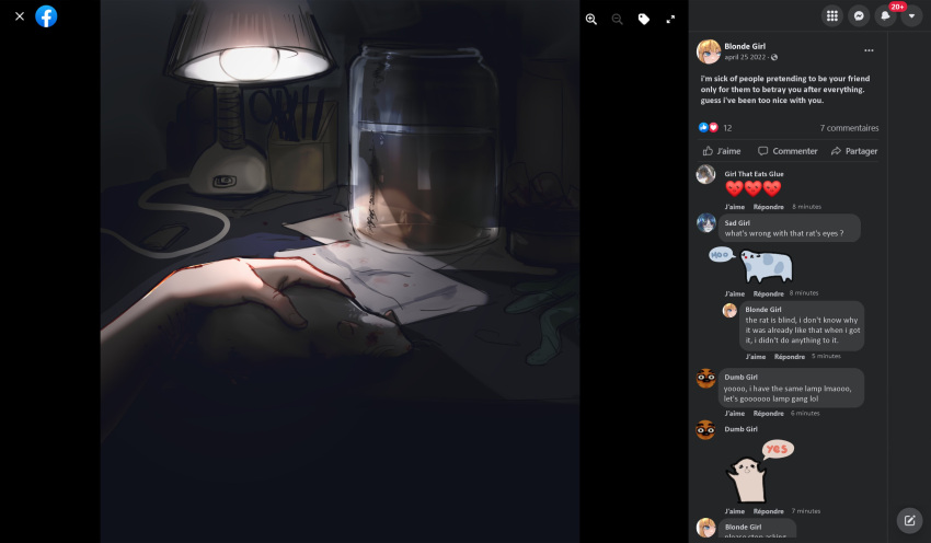 1girl, absurdres, animal, bully_girl_(popopoka), commentary, cuts, english_commentary, english_text