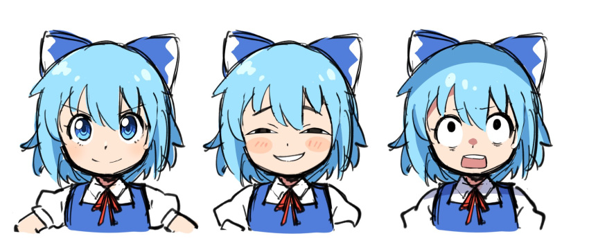 1girl, bangs, black_eyes, blue_bow, blue_dress, blue_eyes, blue_hair, blush