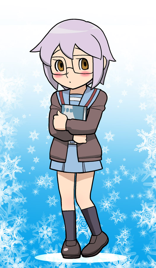 brown_eyes, doraemon, fujiko_f_fujio_(style), glasses, lavender_hair, nagato_yuki, nagato_yuki_(shoushitsu), parody