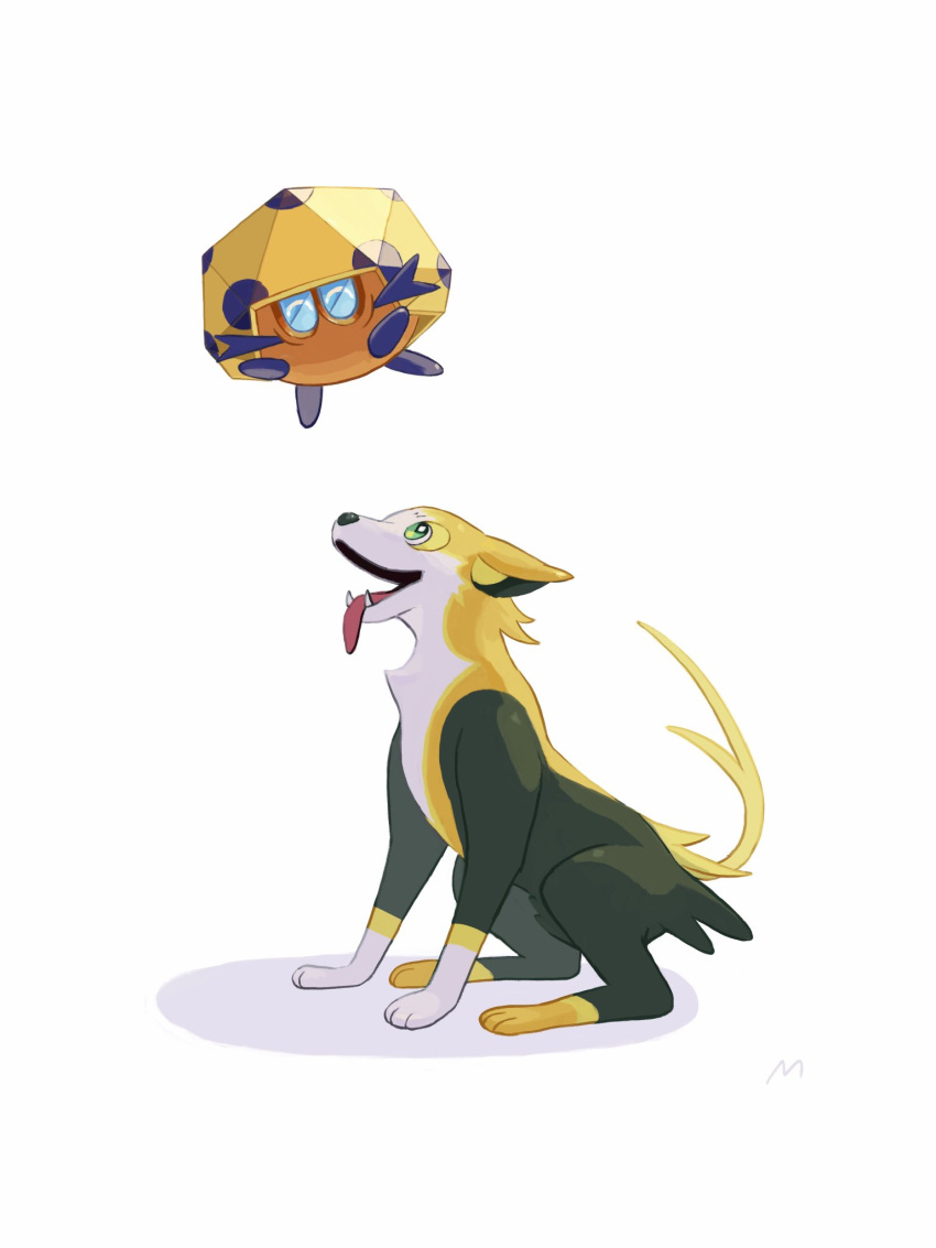 boltund, commentary_request, dog, dottler, fangs, green_eyes, highres, mokuzou_(moku_ssbu)
