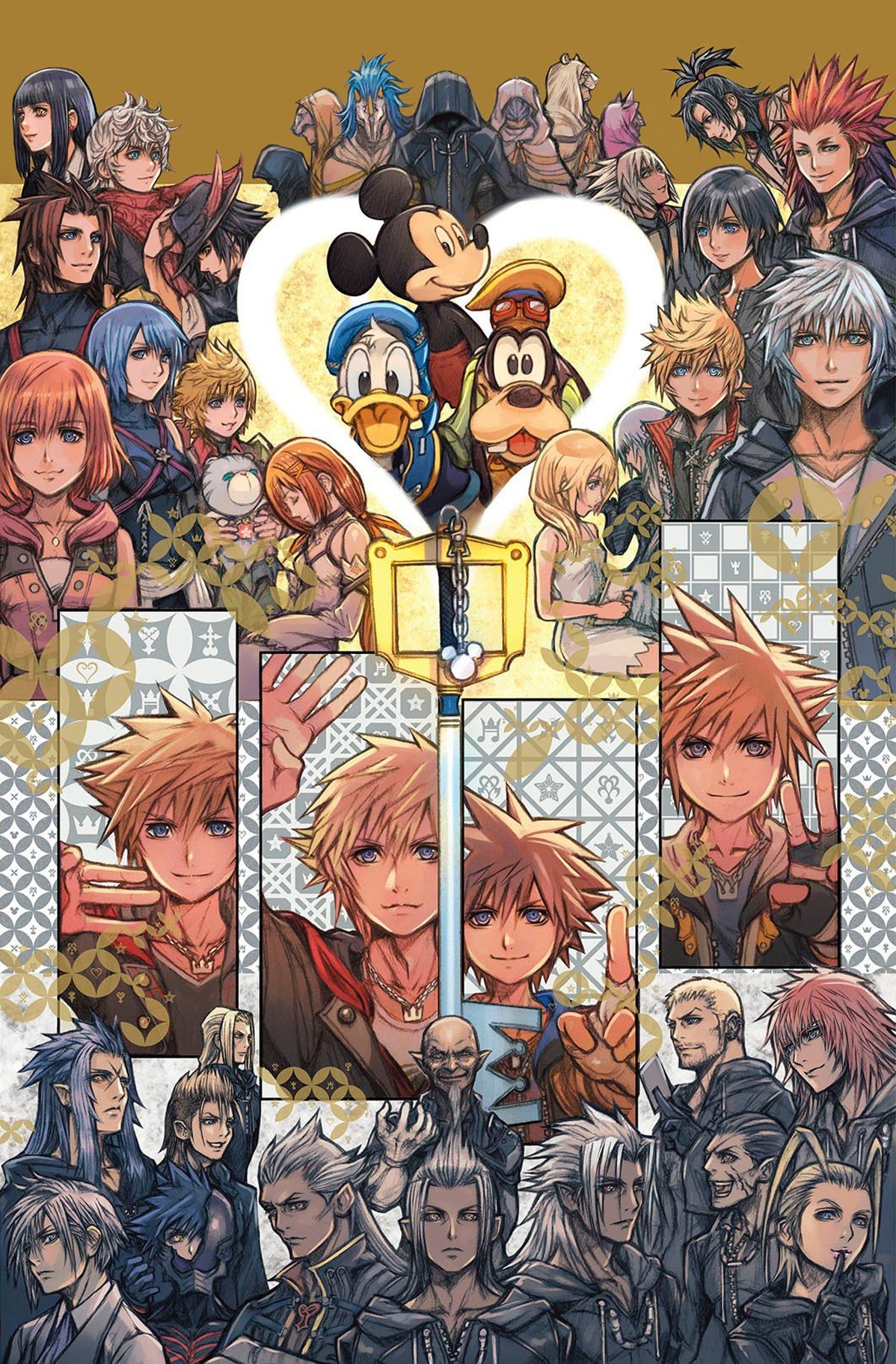 6+boys, 6+girls, aced_(kingdom_hearts), age_progression, ansem_seeker_of_darkness, aqua_(kingdom_hearts), ava_(kingdom_hearts), axel_(kingdom_hearts), brain_(kingdom_hearts), broken_mask, chirithy, demyx, donald_duck, ephemer_(kingdom_hearts), eraqus, everyone, evil_smile, fingerless_gloves, gloves, goofy, gula_(kingdom_hearts), highres, hood, ienzo, invi_(kingdom_hearts), ira_(kingdom_hearts), jewelry, kairi_(kingdom_hearts), keyblade, kingdom_hearts, kingdom_hearts_358/2_days, kingdom_hearts_birth_by_sleep, kingdom_hearts_dark_road, kingdom_hearts_i, kingdom_hearts_ii, kingdom_hearts_iii, kingdom_hearts_iv, kingdom_hearts_x, kingdom_hearts_x_back_cover, kingdom_key, larxene, looking_at_viewer, luxord, luxu_(kingdom_hearts), marluxia, mask, master_of_masters, master_xehanort, mickey_mouse, multiple_boys, multiple_girls, multiple_persona, namine, necklace, nomura_tetsuya, official_art, organization_xiii, riku_(kingdom_hearts), riku_replica, roxas, saix, skuld_(kingdom_hearts), smile, sora_(kingdom_hearts), spiky_hair, strelitzia_(kingdom_hearts), terra_(kingdom_hearts), third-party_source, vanitas, ventus_(kingdom_hearts), vexen, xehanort, xemnas, xigbar, xion_(kingdom_hearts)