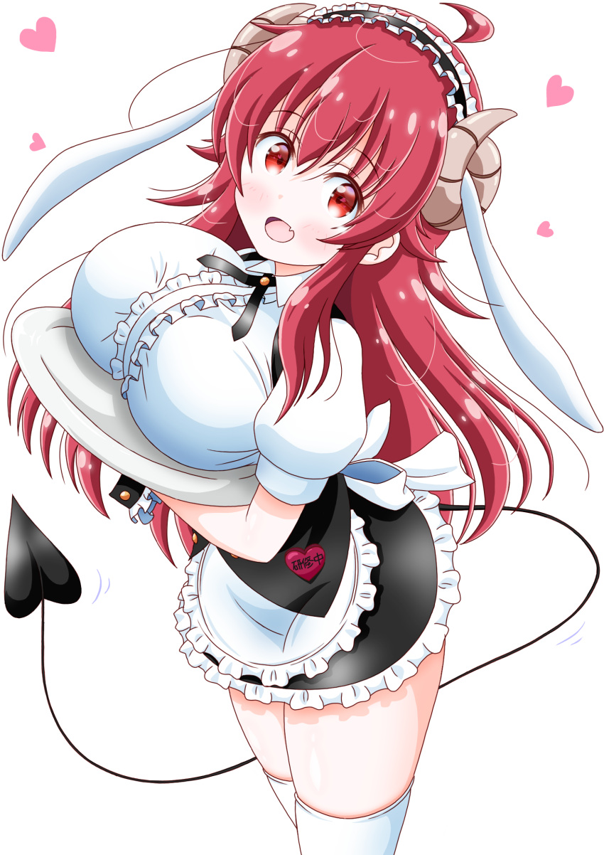 1girl, ahoge, alternate_breast_size, animal_ears, apron, bangs, black_hairband, blush