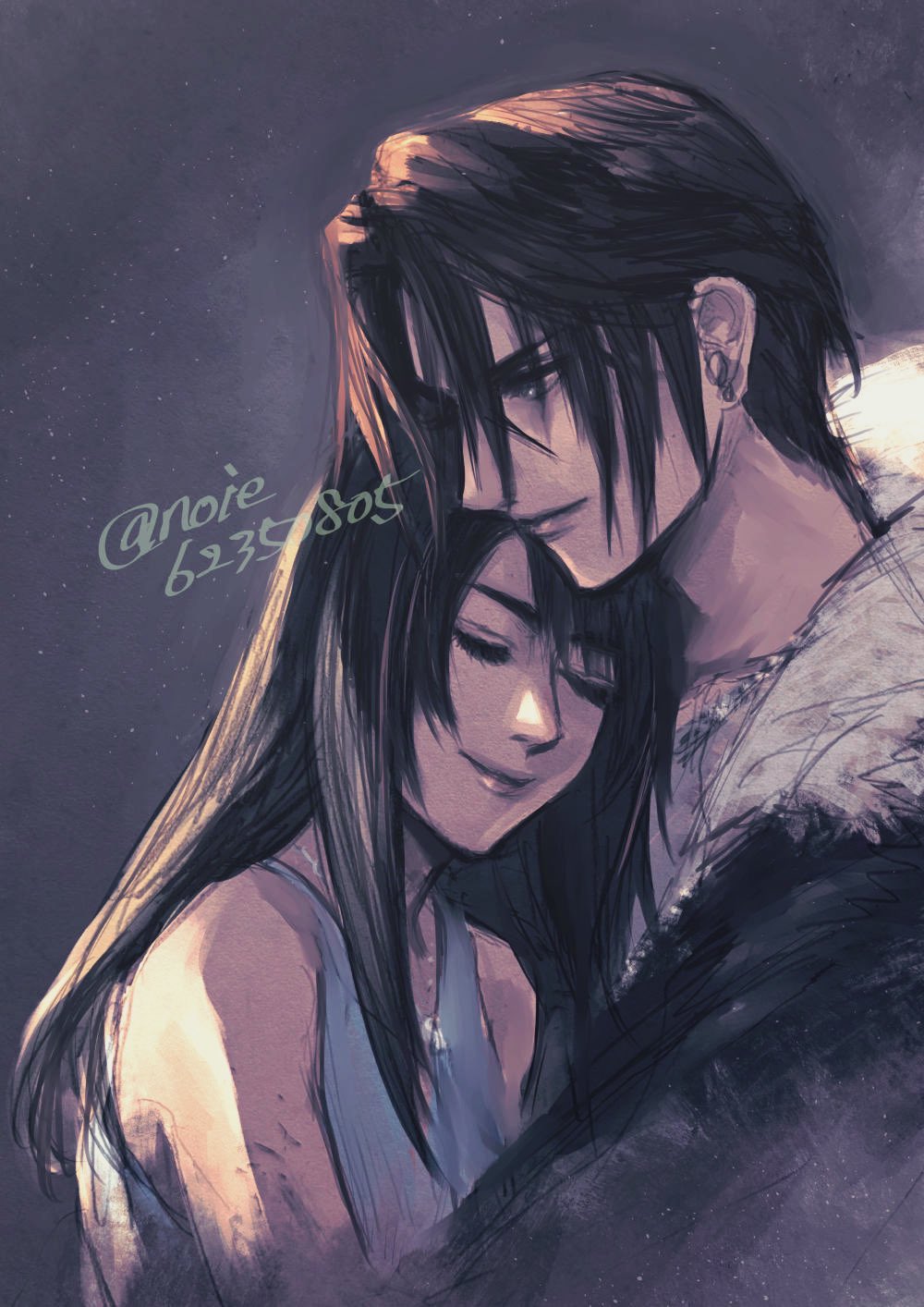 1boy, 1girl, black_hair, closed_eyes, closed_mouth, final_fantasy, final_fantasy_viii, highres