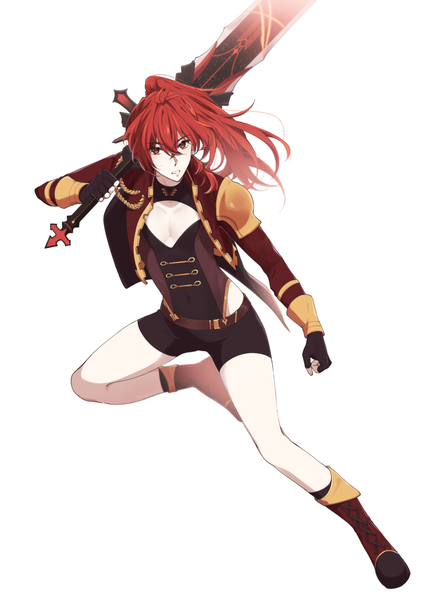 1boy, bangs, black_gloves, boots, brown_footwear, brown_shorts, company_connection, cosplay