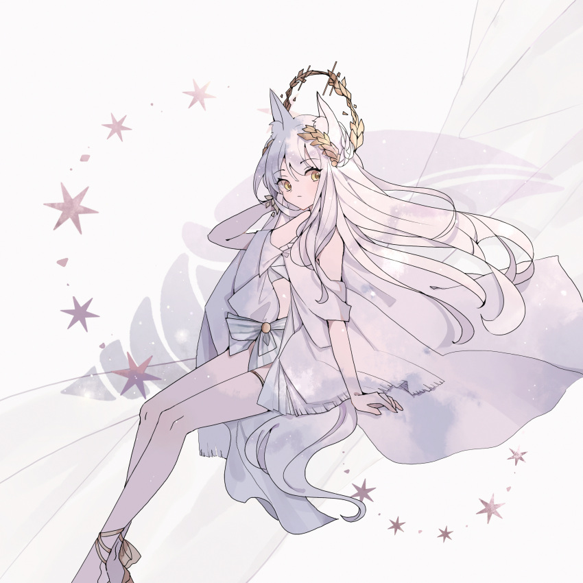 1girl, absurdres, animal_ears, arknights, bevelled_mirror, feet_out_of_frame, from_side, hand_in_own_hair