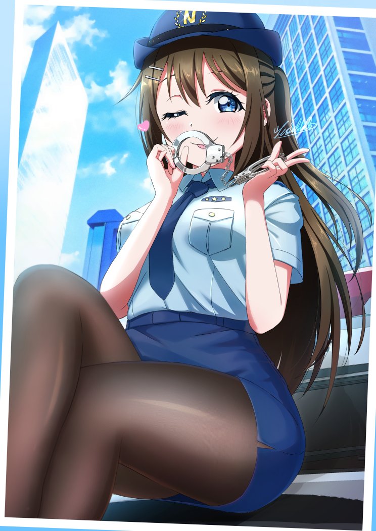 1girl, ;p, alternate_costume, bangs, black_legwear, blue_eyes, blue_necktie, blue_shirt