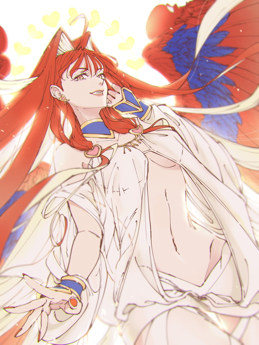 1girl, aphrodite_(fate), bare_shoulders, breasts, earrings, fate/grand_order, fate_(series), grin