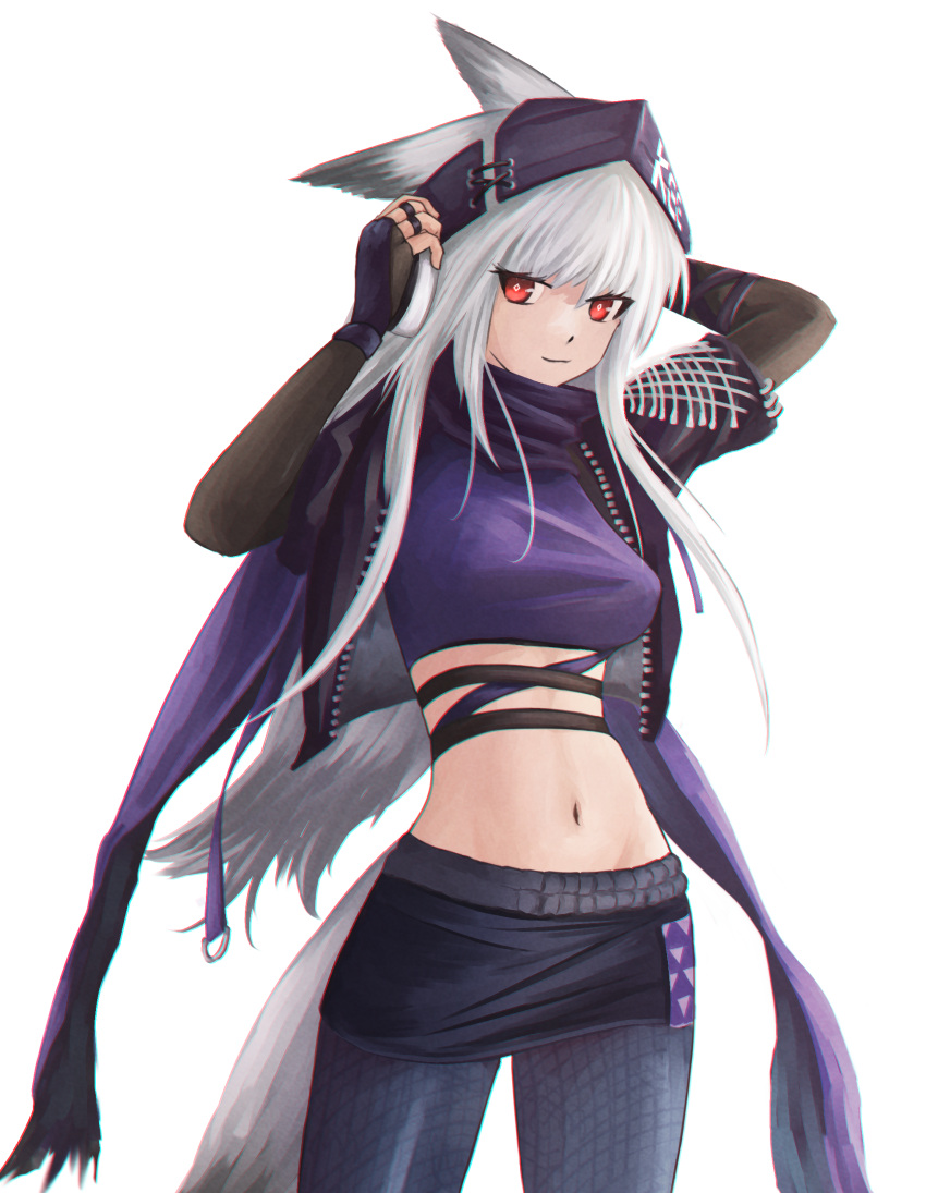 1girl, absurdres, animal_ears, arknights, arms_up, bangs, black_gloves, black_headwear