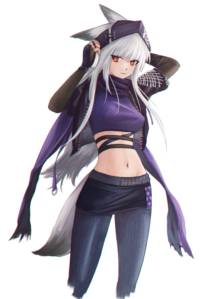 1girl, absurdres, animal_ears, arknights, arms_up, bangs, black_gloves, black_headwear