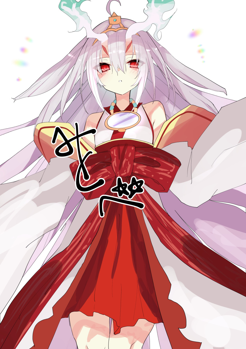 1girl, absurdres, ahoge, bangs, bare_shoulders, blush, bow, cowboy_shot
