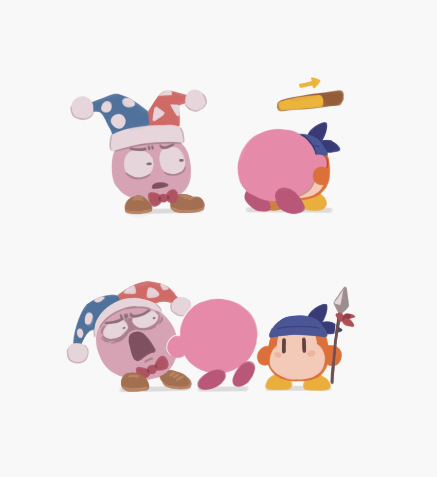 1boy, 2others, bandana, bandana_waddle_dee, blue_bandana, bow, hat, highres