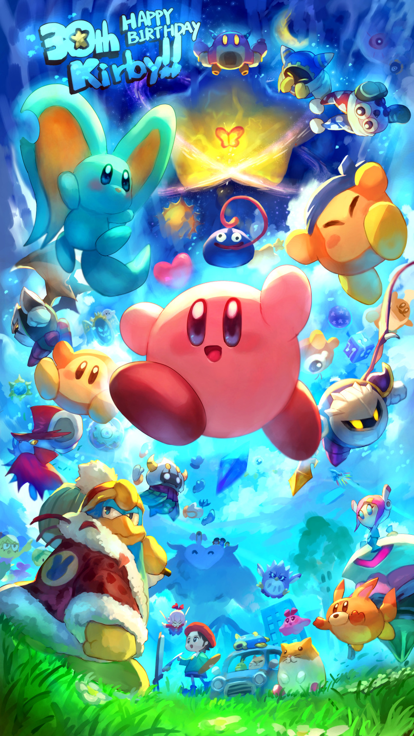 2others, 6+boys, 6+girls, absurdres, adeleine, anniversary, bandana_waddle_dee, bug